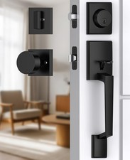 Front Door Handle and Deadbolt Set, Matte Black Front Door Lock Set with Modern