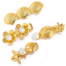 Gold Seashell Pearl Alligator Hair Clips for Girls and Women, 1.4-inch Small ...