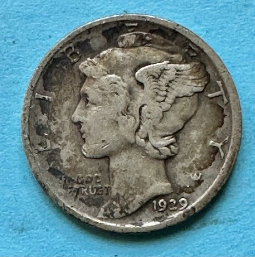1929-D Mercury Dime. 90% Silver F-VF Condition. Charity Auction/Animal Rescue.