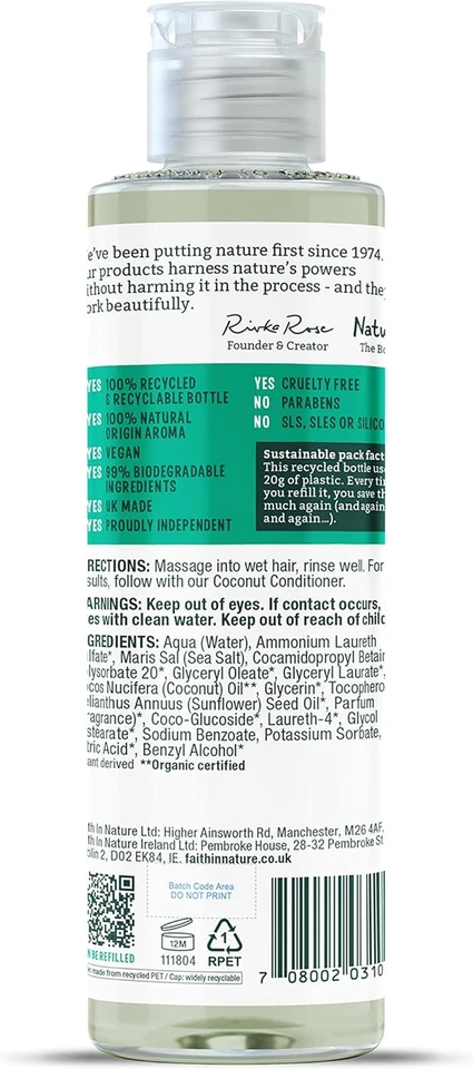 Faith in Nature 300Ml Natural Coconut Shampoo, Hydrating, Vegan and Cruelty Free - Image 3 of 4