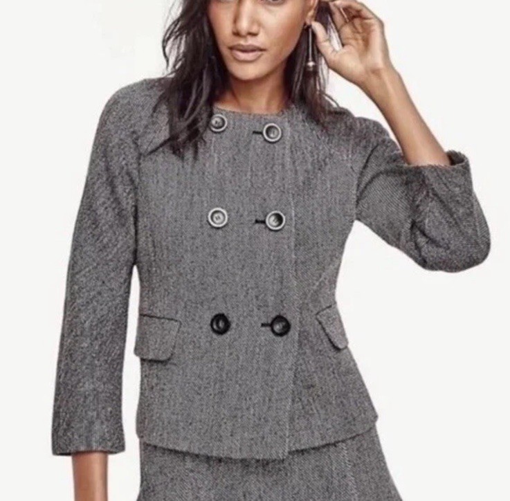 Ann Taylor Button Double Breasted  Front Herringb… - image 1