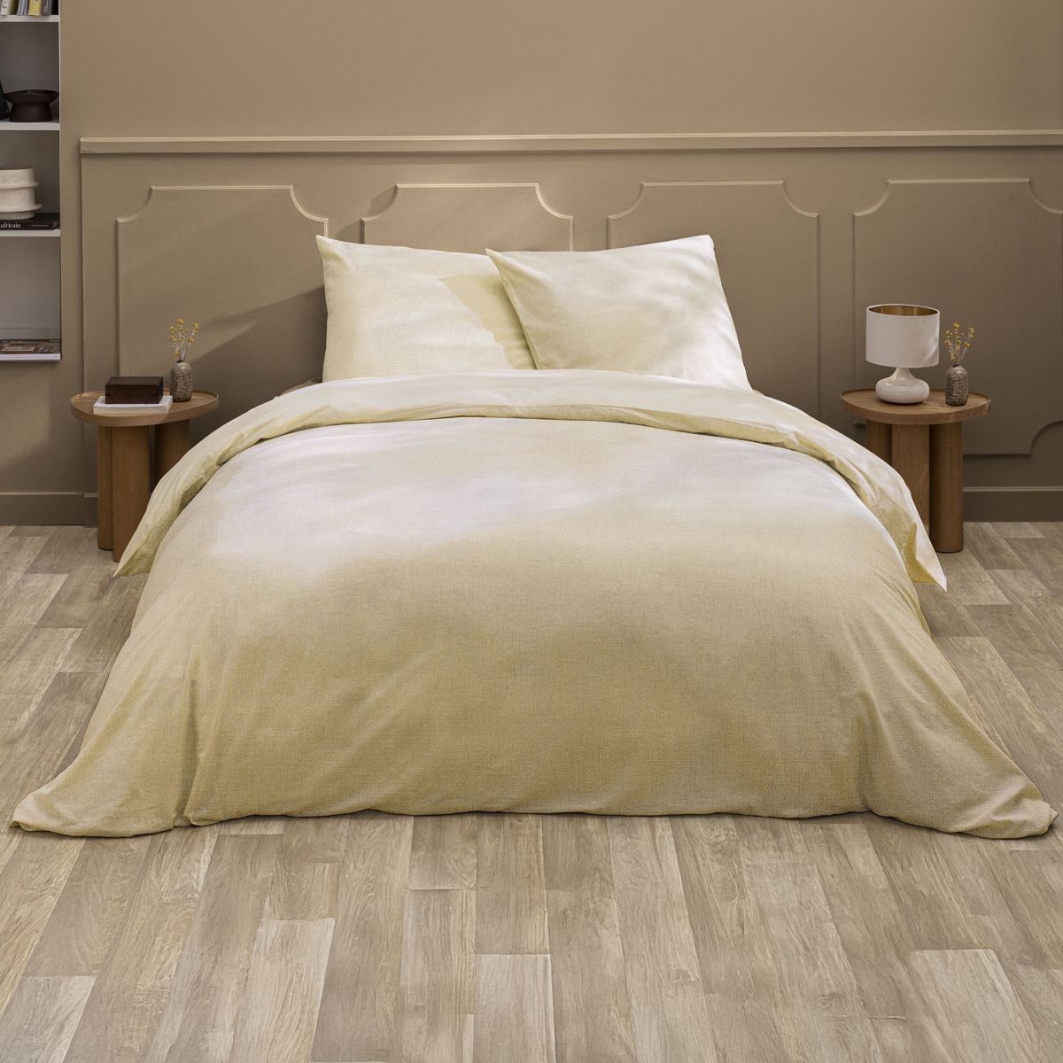Parure de lit 260x240 cm Ariane naturel avec housse et taies d'oreiller