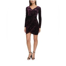 Guess NWOT Size 4 Plum Velvet Long Sleeve Bodycon Wrap Mini Dress Whimsigoth