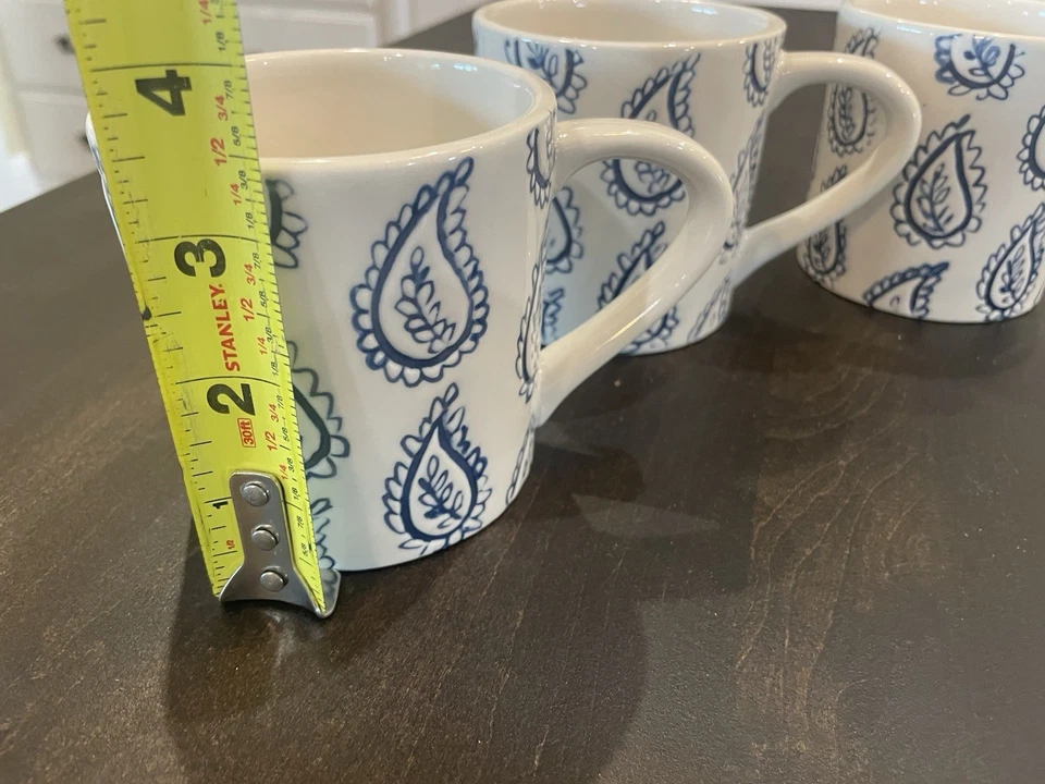 Juego de 3 - Taza de café Pottery Barn blanca con patrón de cachemira azul B153 Foto 3 de 4