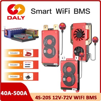 Daly Smart WIFI BMS LiFePo4 Li-ion 4S-20S 12V-72V 40A-500A +Wifi Module lot AUK