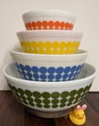 Pyrex (Polka) Dot Bowl Set 401 402 403 404 Set of 4 Mixing Nesting Bowls Primary