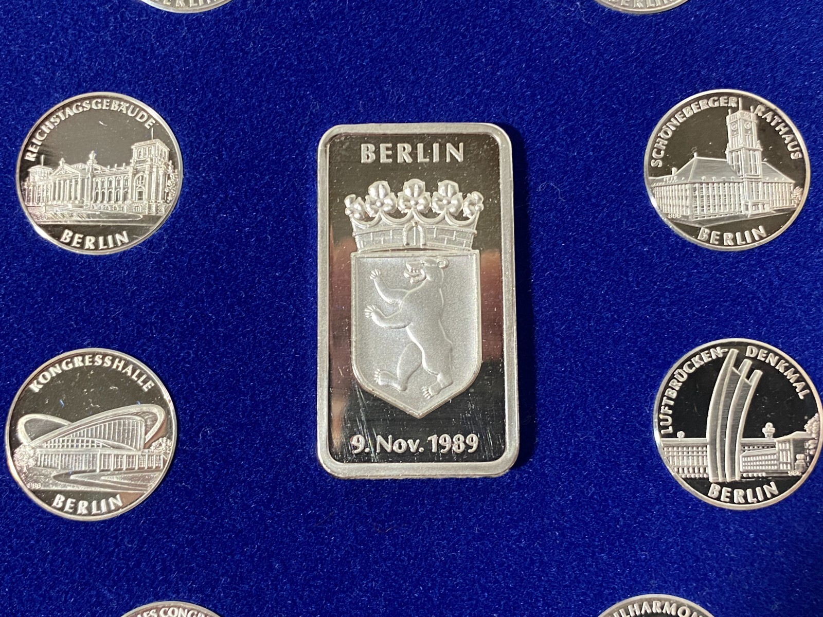 1989 BERLIN WALL COMMEMORATIVE 999 Silver Coin Set 10 COINS / I BAR