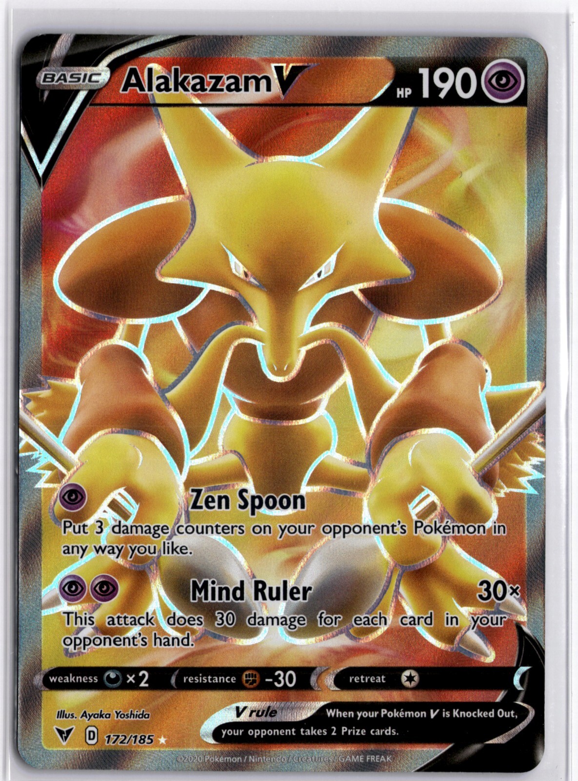 Pokemon Card Alakazam V 172/185 Full Art Vivid Voltage NM/M