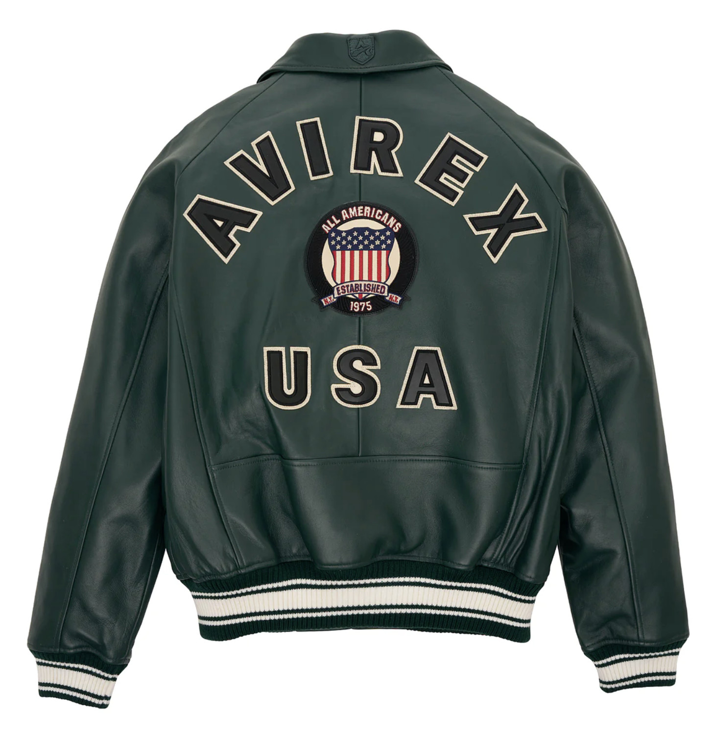 Abrigo Universitario de Bombardero de Cuero Genuino Avirex Vintage American Flight para Hombre