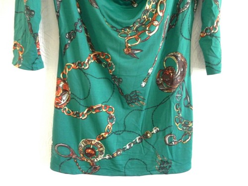 Carmen Marc Valvo Tunic 3/4 Sleeve Pullover Draped Neck Chain Pattern Size M - Picture 3 of 6