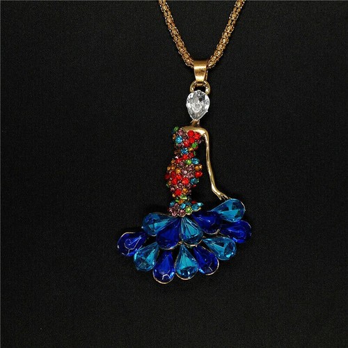 Betsey Johnson Crystal Fancy Dancing Lady Gold Pendant Necklace Free Gift Bag - Picture 5 of 6