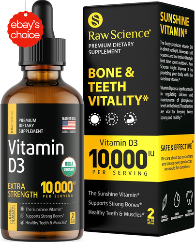 Vitamin D3 Supplement 10000 IU Liquid Drops Faster Absorption Strong Bones Heart - Picture 9 of 12