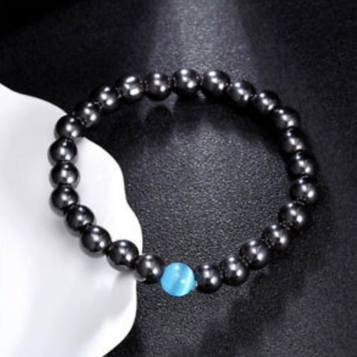 Natural Hematite Stone Blue Bead Stretch Bracelet Anti-Stress Anxiety Worry Gift - Picture 4 of 12