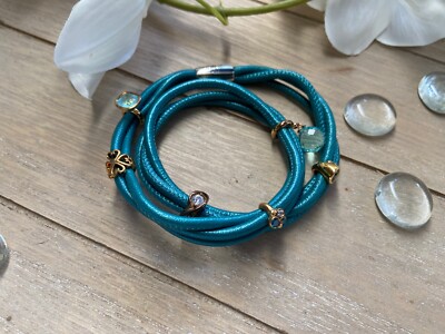 Endless Jewelry Charm Und Leder Armband Türkis Silber vergoldet 42cm Neu Herz