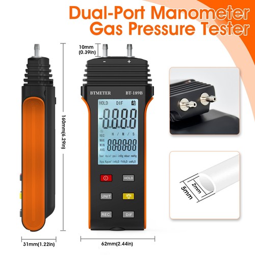 HVAC Digital Manometer Gas-Differenzdruckmesser Luftdruckmesser Doppelanschluss - Bild 4 von 8