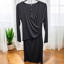 Talbots Fit and Flare Black Midi Dress Womens Medium Cinched Side Pullover