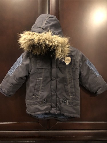 IKKS Boys Blue Winter Coat With Hood Unique Patch Work & Embroidery Size 18mo - Picture 4 of 10