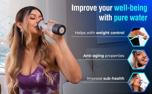 AeonPure Hydrogen Water Bottle Generator -SPE&PEM Rechargeable- 4.5PPM, Black - Picture 5 of 7