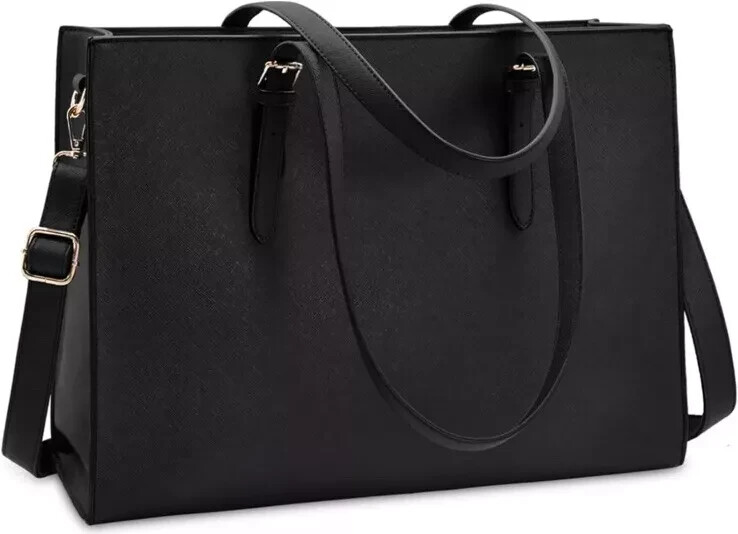 Sleek 15.6 Inch PU Leather Laptop Tote Bag for Women Professional Office Business