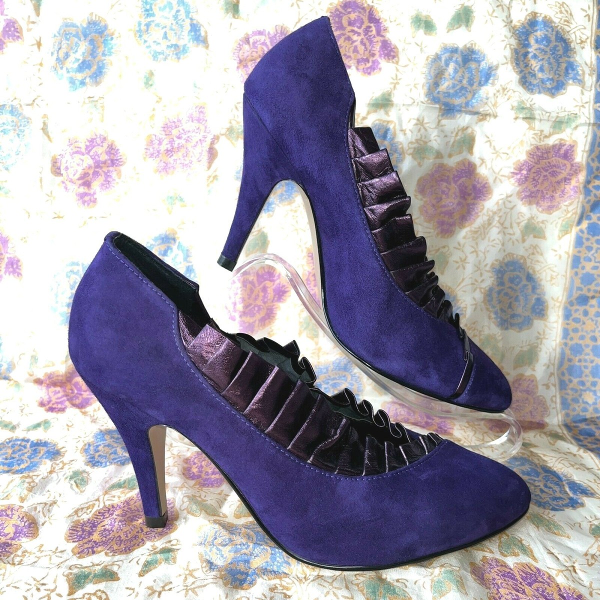 LOTUS Purple Suede Frill Trim Stiletto Heel Almond Toe Court Shoes