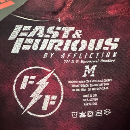Sudadera con capucha Fast & Furious By Affliction roja tie-dye desgastada M 100 % algodón - Imagen 5 de 9