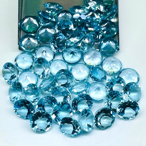 VVS 6 Stck. Natürlicher Himmelblautopas 9 mm Rundschliff Top Qualität Lose Edelsteine Posten - Bild 5 von 9