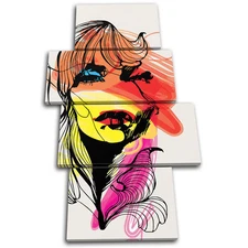 Abstract Girl Design Fashion MULTI CANVAS WALL ART Picture Print VA