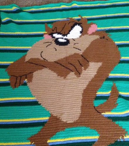 Manta TAZ vintage tejida a mano afgana Looney Tunes Tasmanian Devil 50 X 60 - Imagen 4 de 8