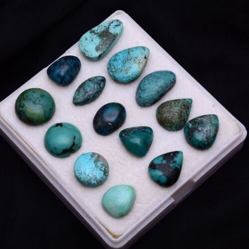 14 Pcs Natural Tibbet Turquoise Untreated 11mm-18mm Cabochon Loose Gemstones Lot - Picture 5 of 11