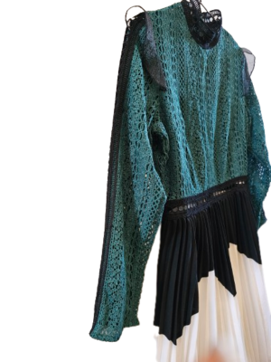 N by Nancy Pleated Dress Green Lace/ Black & White Pleats Style