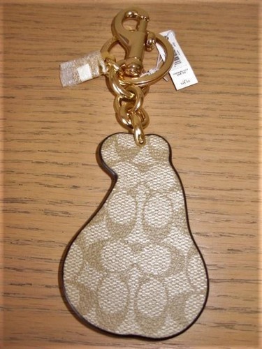 Coach PEAR Bag Charm In Leather & Signature "C" Coated Canvas Key Fob C8249 NWT - Picture 3 of 5