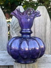 Rare Vintage 1940's Fenton Amethyst Mulberry Ruffled Melon Vase REPAIR 7"
