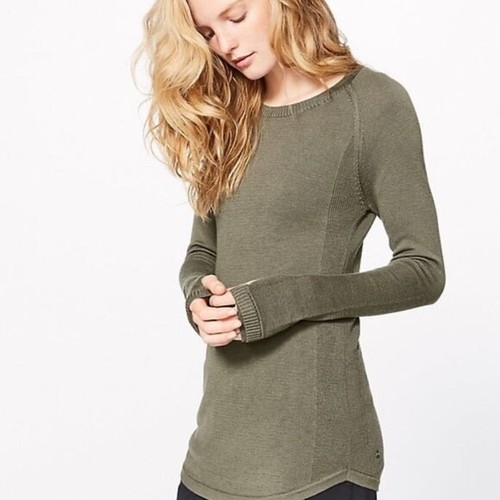 Lululemon Green Sunshine Coast LS Cashmere Blend Knit Sweater Be Bold Sz 4 ??