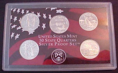 2001-S Statehood Quarter SILVER 5 Coin Proof Set In Original Mint Plastic Holder - Picture 1 of 2