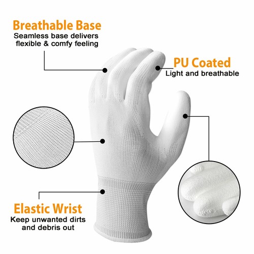 EvridWear 12 Pairs Ultralight Breathable Polyurethane Coated Garden Work Gloves - Picture 4 of 29