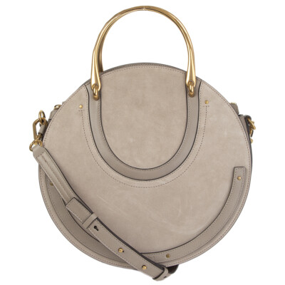 60399 auth CHLOE Motty grey suede PIXIE MEDIUM Double Handle Shoulder Bag