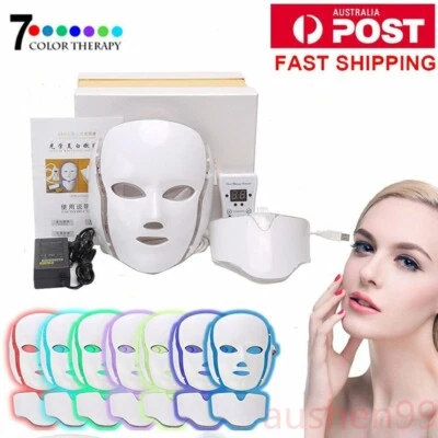 7 Colour LED Photon Face Mask Light Neck Rejuvenation Skin Wrinkle Therapy - image 1 of 4
