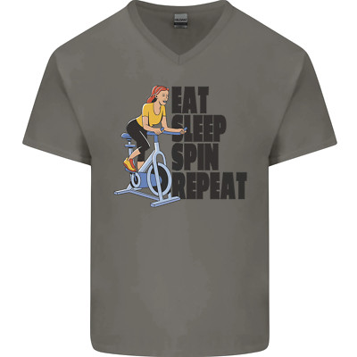 Spinnen Eat Sleep Spin Repeat Fahrrad Herren V-Ausschnitt Baumwolle Maglietta