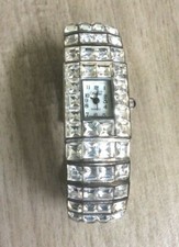 Geneva Women's Crystal Silver Bangle Watch Rectangle White Dial Crystal Band New