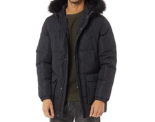 Jack And Jones Mens Jacket Fur Puffer Warm Winter Jacket Black Small