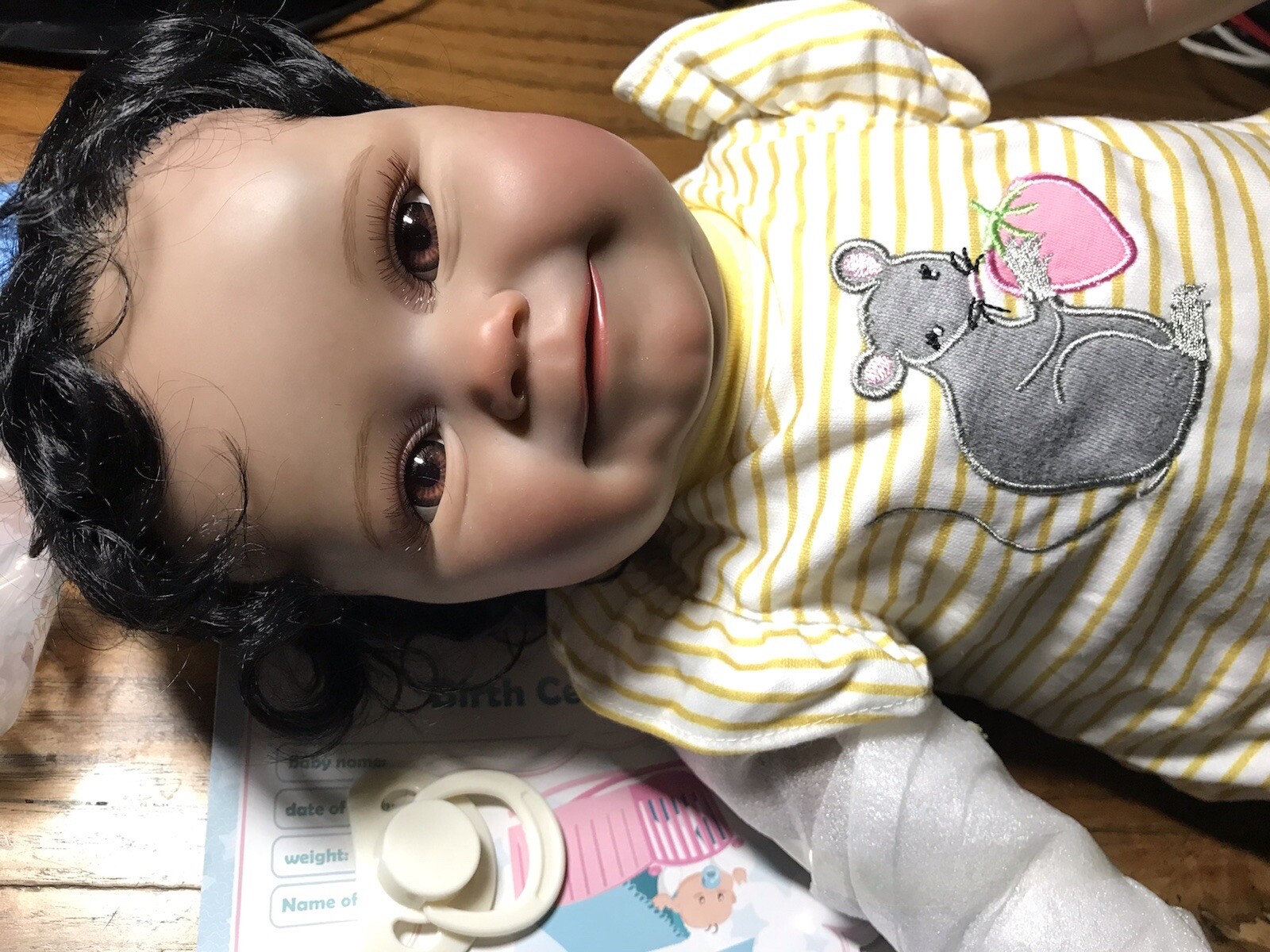Reborn Baby Doll 46cm Soft Touch Cloth Body Hand Planted Black Hair From UK New