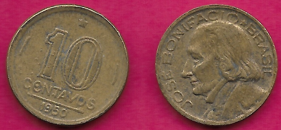 BRAZIL 10 CENTAVOS 1950 JOSE BONIFACIO DE ANDRADE E SILVA,FATHER 
