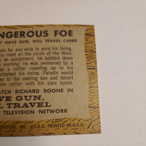 Tarjeta Topps TV Western 1958 #27 enemigo peligroso tiene pistola, viajará ex/como nuevo - Imagen 5 de 6