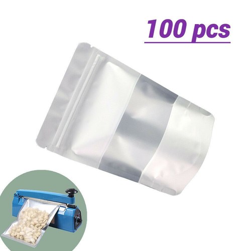 5.5x7.75in White Foil Mylar Matte Reclosable Stand Up Bag w/ Window & Machine - Picture 10 of 14