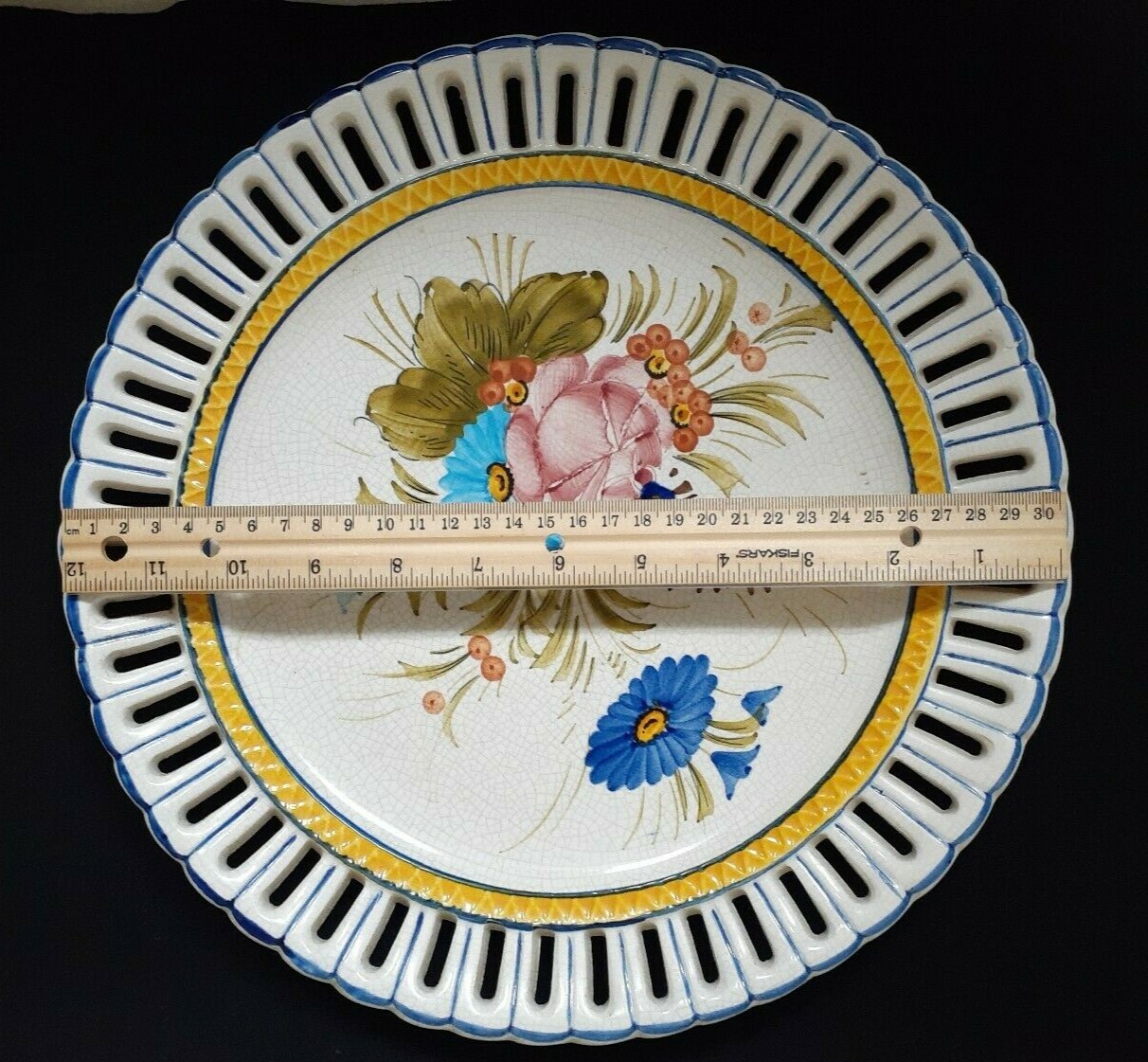 Vintage Reticulated Ceramic Floral Decorative Plate Wall Mount Made In