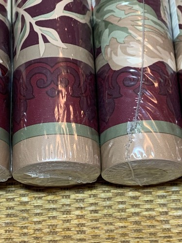 5 WAVERLY Red Burgundy Cherry Green Vine Leaf Tan Fruit Wall Paper Border 5yd ea - Picture 4 of 9