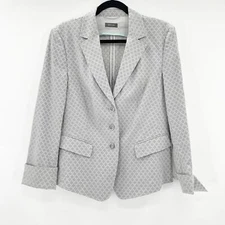 Basler Printed Blazer Jacket Women's Sz 42 / 10 Gray Notch Lapel 3 Button Cuffb