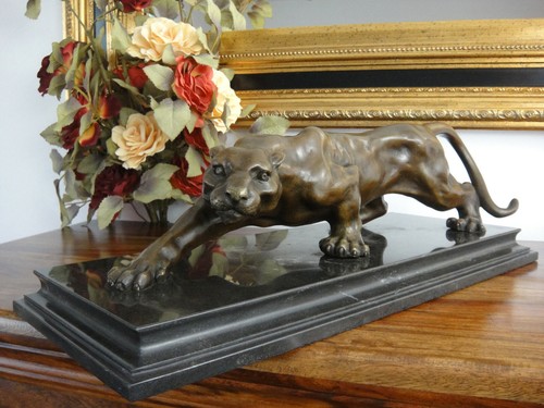Bronze + Marmor Statue Jaguar Panther Puma Leopard Gepard Löwe Antik Figur Edel - Bild 4 von 10