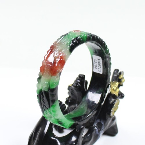 63mm Chinese Hand-carved Multi-Color Jadeite Jade Gems Bangle Bracelet j7688 - Picture 10 of 11