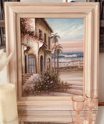 3-D Original Baja Beach Oil Painting Signed S. Acosta Framed - Beach House Decor